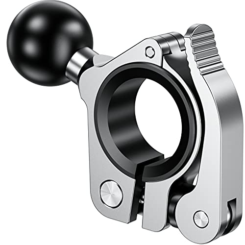 BRCOVAN Aluminum Alloy Handlebar Clamp Mount Base with 1'' TPU Ball for Rail Diameter 0.5'' 0.87'' 1'' 1.26'', Compatible with RAM Mounts B Size 1 Inch Ball Double Socket Arm (Silver)