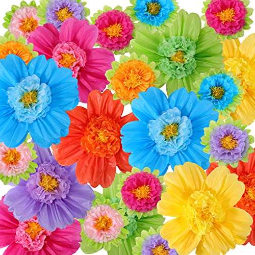 Large Colorful Tissue Paper Flowers 20" Handcrafted Giant Fiesta Paper Flowers for Wedding Backdrop Archway Decoration Birthday Mexican Fiesta Party Baby Shower Outdoor Decorations (12 Pieces)