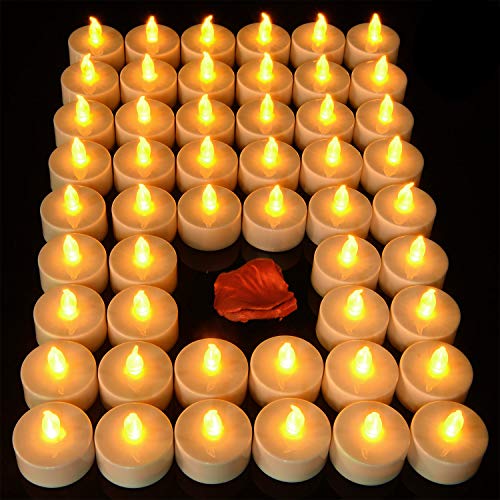 Pandaing Lasts 2X Longer Flameless Tealight Candles [50 Pack, Batteries Included], Realistic Tea Lights Candles, Flickering Bright Tealights, Battery Operated Unscented Candles