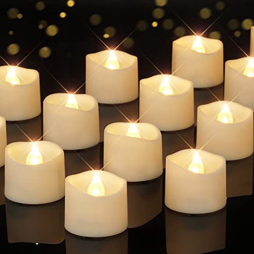 Homemory 48-Pack Ivory-Colored Battery Tea Lights, Long-Lasting Tea Lights Battery Operated, Flameless Flickering Romantic Wedding Candles for Proposal Anniversary Holiday, Dia 1-2/5'', H 1-1/4''