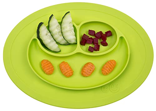 ezpz Mini Mat (Lime) - 100% Silicone Suction Plate with Built-in Placemat for Infants + Toddlers - First Foods + Self-Feeding - Comes with a Reusable Travel Bag, One Size 10.75x7.75x1 Inch (Pack of 1)