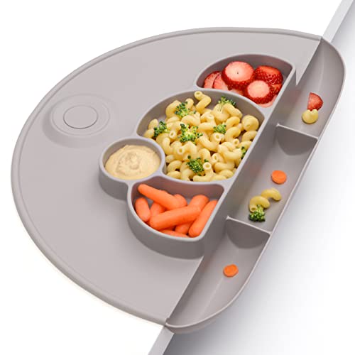 PrimaStella Unbreakable Silicone Platemat - Divided Suction Plate, Placemat and Food Catcher All-in-one (Stone)