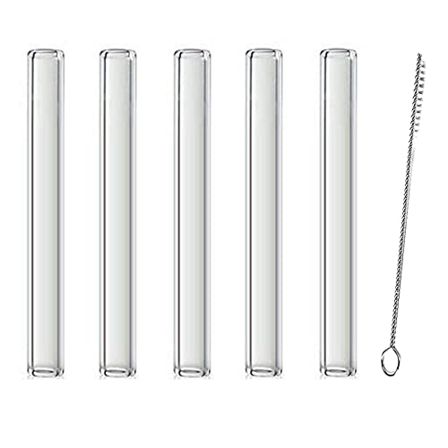 GeeStone 5 Piece Glass Tubes with Cleaning Brush 4 inch 12mm OD 2mm Thick Wall Tubing Borosilicate Blowing Tubes Clear Tubes