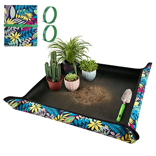 Repotting Mat for Plant Transplanting and Mess Control 29.5"x 29.5" Oxford Fabric Waterproof Potting Mat Foldable Indoor Plant Mat Portable Gardening Mat Potting Tray Unique Gifts for Plant Lovers