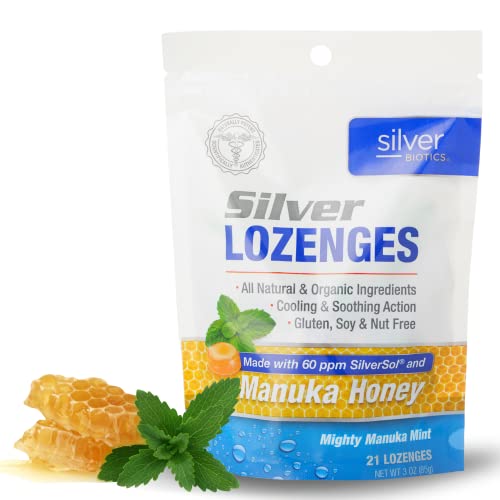 American Biotech Labs Silver Biotics Silver Lozenges w/60ppm SilverSol and Manuka Honey, Mighty Manuka Mint (21 count)