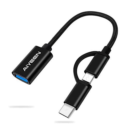 AIYEEN 2-in-1 USB C/Micro to USB Adapter, USB C to USB 3.0, USB to Android OTG Adapter Cable Compatible with MacBook Pro Android Google Samsung and More, Black