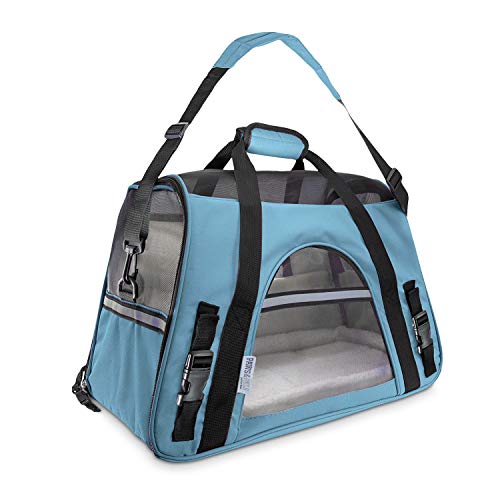 Paws & Pals Airline Approved Pet Carrier - Soft-Sided Carriers for Small Medium Cats and Dogs Air-Plane Travel On-Board Under Seat Carrying Bag with Fleece Bolster Bed for Kitten Cat Puppy Dog Taxi