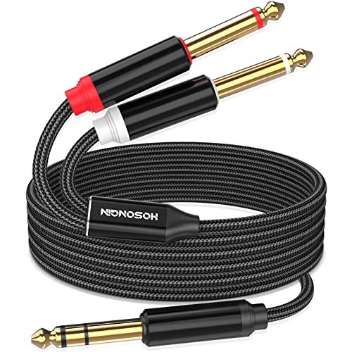 HOSONGIN 1/4 inch TRS Stereo to Dual 1/4 inch TS Mono Y-Splitter Insert Cable, Nylon Braided Jacket Gold-Plated Plug Double Shielding Cable, 6.6 Feet