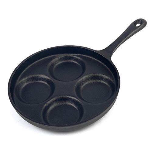 Waykea 4-Cup Cast Iron Fried Egg Pan 9.5 Pancake Pan Burger Omelet Cooker Griddle