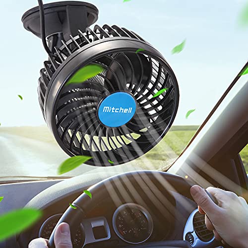 EXCOUP 12V Electric Car Fan with Cigarette Lighter Plug, 4.5'' Powerful Cooling Air Fan with Upgrade Powerful Suction Cup, 360 Rotatable Portable Quiet Fan for Vehicle Car Truck Van SUV RV ATV Boat