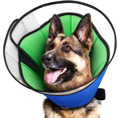 Dog Cone for Large Medium Small Dogs After Surgery, Megeo Adjustable Soft Dog Cone Collar, Dog Recovery Collars to Prevent Pets from Touching Stitches, Wounds and Rashes (Blue, XX-Large)