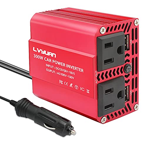 LVYUAN 300W Power Inverter DC 12V to 110V AC Car Inverter Converter with 3.1A Dual USB Car Adapter