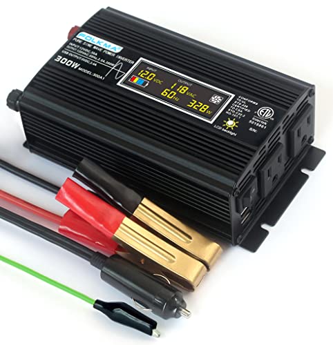Folkma 300W Pure sine Wave Power Inverter with LCD Display ETL Listed dc 12v to 110v ac with USB Charger for car Truck RV