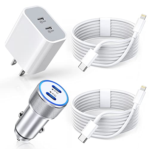 iPhone Car Charger, Dual USB C Fast Car Charger[Apple MFi Certified] 40W Type C Apple Car Charger with 2pack USBC-Lightning Cable + PD iPhone Charger Fast Charging for iPhone 14/13 Pro Max/12/11/iPad