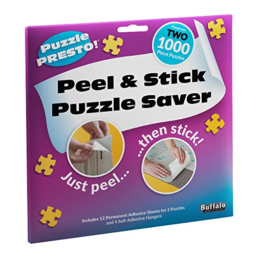 (2 Pack)Puzzle Presto! Peel & Stick Puzzle Saver: The Original and Still The Best Way to Preserve Your Finished Puzzle! 12 Adhesive Sheets and 4 Adhesive Hangars. Preserve Two1000 Piece Puzzles! Multi