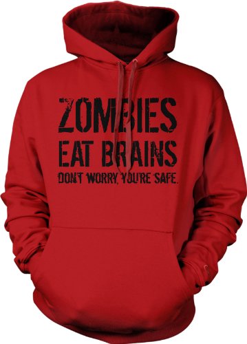 Crazy Dog T-Shirts Zombies Eat Brains So Youre Safe Hoodie Funny Costume Halloween Sweatshirt Heather Red XL