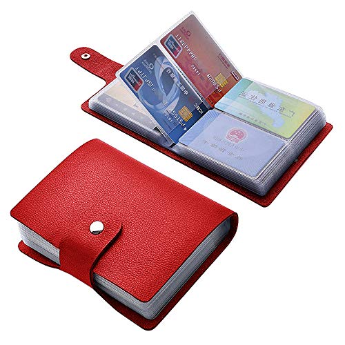 Angimi Leather Credit Card Holder, Business Card Organizer with 60 Card Slots for Storing and Preventing Credit Card or Business Card Loss (Red)