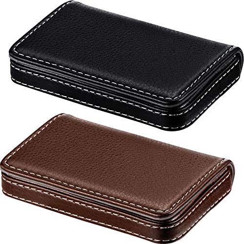 2 Pieces Business Card Holder, Business Card Wallet Leather Business Card Case Pocket Business Name Card Holder with Magnetic Shut, Credit Card ID Case/Wallet (Black and Coffee)