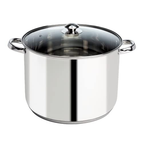 Ecolution Stainless Steel Stock Pot with Encapsulated Bottom Matching Tempered Glass Steam Vented Lids, Made Without PFOA, Dishwasher Safe, 16-Quart, Silver