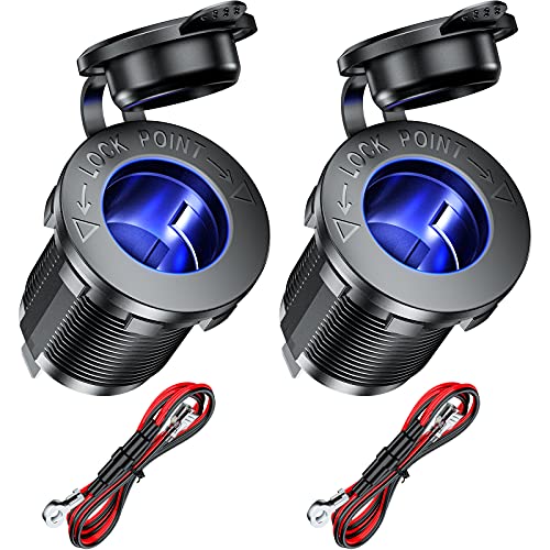 KEWIG 12V Cigarette Lighter Socket with Blue LED, Waterproof Cigarette Lighter Socket Replacement DIY Kit for Car Boat Marine Motorcycle ATV RV Truck Golf Cart and More, 2 Pack