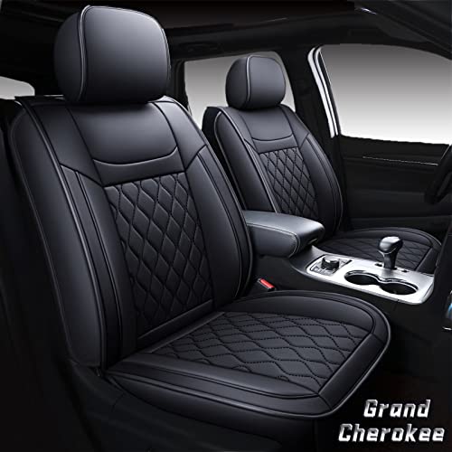 Huidasource Jeep Grand Cherokee Seat Covers, 2 Pieces Waterproof Leather Customized Car Seat Cushion Covers Protectors Compatible with Jeep Grand Cherokee 2011-2022, (2Pcs Front/Black)