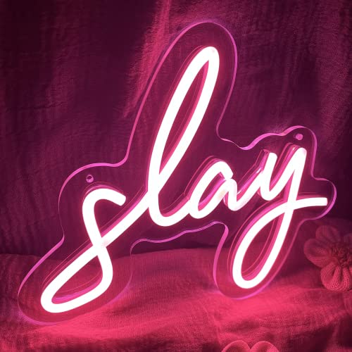 Pink Slay Neon Sign for Wall Decor Adjustable lighting Led Neon Light for Bedroom Wall Decor preppy girls aesthetic Dorm Y2k Cute bratz Room Decor