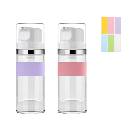 IOOROSE Airless Pump Bottle Refillable Travel Containers 100 ml/3.5 oz (Clear, 2 Pack)