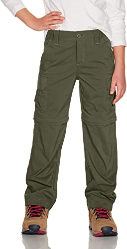 CQR Kids Youth Hiking Cargo Pants, UPF 50+ Quick Dry Convertible Zip Off Pants, Outdoor Camping Pants, Convertible Army Green, Small