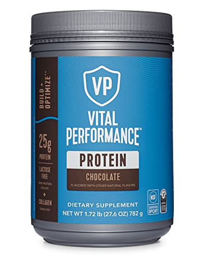 Vital Performance Protein Powder, 25g Lactose-Free Milk Protein Isolate Powder, NSF for Sport Certified, 10g Grass-Fed Collagen Peptides, 8g EAAs, 5g BCAAs, Gluten-Free - Chocolate, 1.72lb