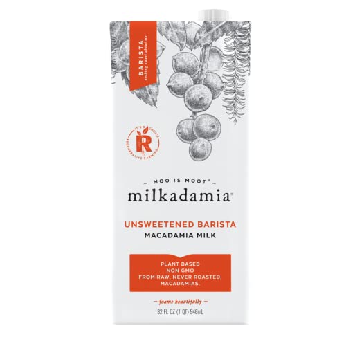 milkadamia Macadamia Milk - Unsweetened Barista - 32 Fl Oz (Pack of 6) - Lactose Free Milk, Vegan Shelf Stable Milk, Plant Based Non Dairy Milk, Organic Dairy Free Macadamia Nut Milk