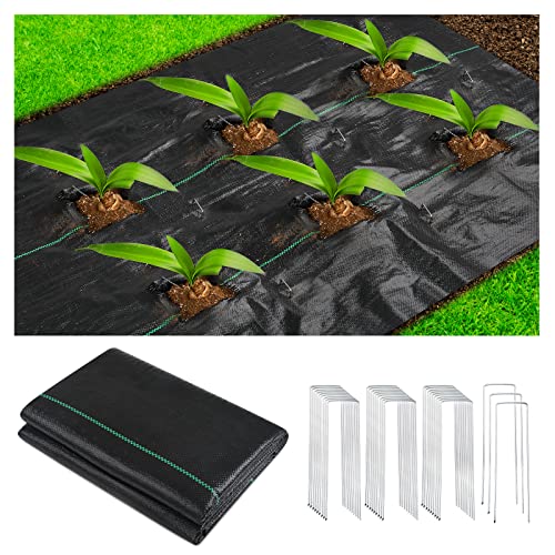 Duerer Weed Barrier Landscape Fabric 4ftx100ft Heavy Duty 3.2oz Woven Weed Control Block Ground Cover Mat for Patios, Garden Bed, Landscaping, Pathways with 20pcs Stakes