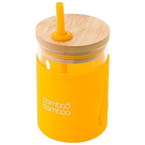 bamboo bamboo Toddler Sippy Cup with Straw and Lid, Transition Drinking Cup for Kids Holds 11.8 oz of Milk, Juice, Water or Smoothies  Glass Kids Cup with Impact-Resistant Silicone Sleeve and Straw