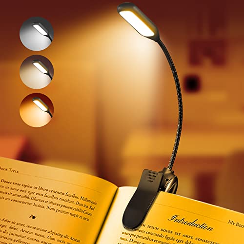 KTEBO Rechargeable Book Reading Light Lamp, LED Book Light for Reading in Bed - Eye Caring Adjustable Brightness 3 Color Temperatures 20+ Hours Runtime, USB Reading Light for Bed, Book Light Clip on