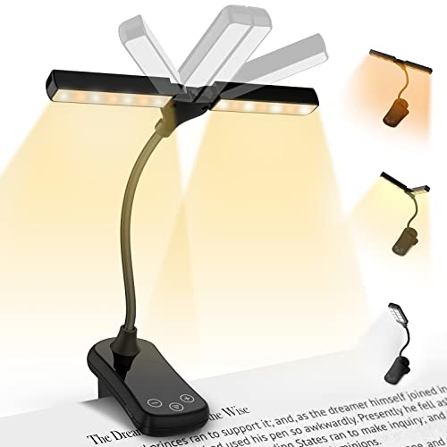 Reading Light for Book in Bed - Book Light 2 Adjustable Lamp with Clip-on,Eye-friendly Wide LED Lamp Uniform Illumination, 3 Colors&8 Brightness,10-80Hrs Rechargeable Portable Night Reading Gifts