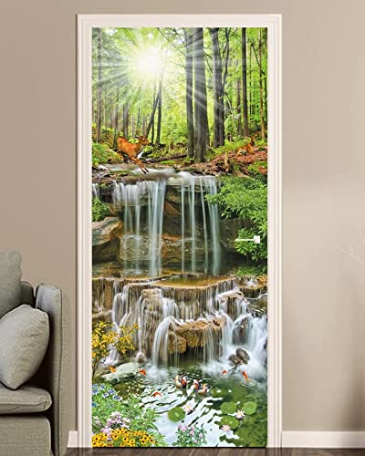 Door Sticker - FLFK 3D Door Mural Peel and Stick, Removable Self-Adhesive Landscapes Door Wallpaper for Home Decor, 30.3 "W x 78.7 "L, Set of 2 Sheets