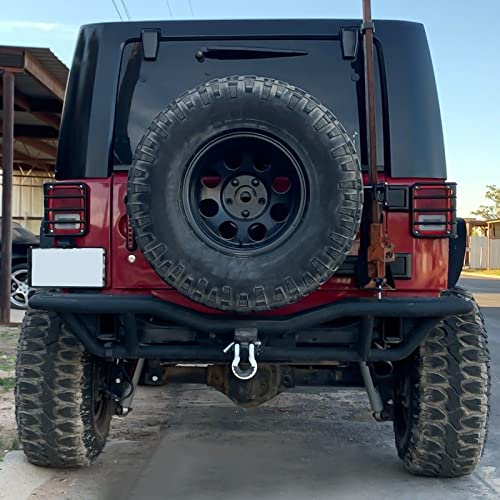 ECOTRIC Tubular Rear Bumper W/ 2" Hitch Receiver Compatible with 2007-2018 Jeep Wrangler JK Steel Rock Crawler Textured Black