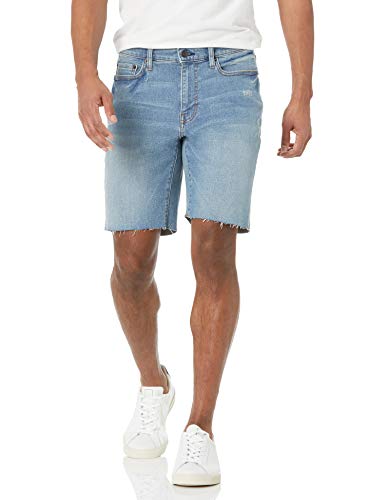 Amazon Essentials Men's Straight-Fit 9" Inseam Cut-Off Denim Short, Light Destructed Wash, 38