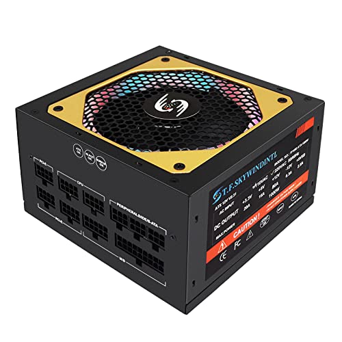 T.F.SKYWINDINTL ATX RGB Power Supply 1000W PC PSU,Fully Modular Active PFC 90-264V AC with 24pin Main Power x 1, SATA x 6,IDE x 3 for Desktop Gaming Computer