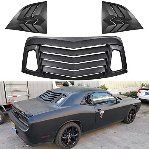Rear and Side Window Louvers Fits for 2008-2021 Dodge Challenger Unpainted Black ABS Window Visor Sun Shade Cover Vent