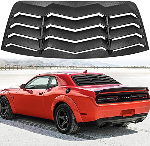 Rear Window Louver for Dodge Challenger 2008 2009 2010 2012 2013 2014 2015 2016 2017 2018 2019 2020 2021 Scoop Windshield Sun Shade Covers Fit All Weather in GT Lambo Style Matte Black ABS