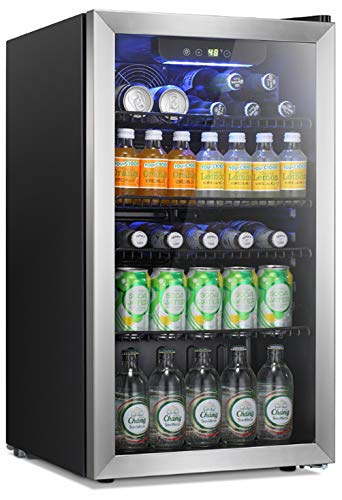 Antarctic Star Beverage Refrigerator Cooler -120 Can Mini Fridge Glass Door for Soda Beer or Wine Constant Glass Door Small Drink Dispenser Clear Front Door for Home, Bar 3.2cu.ft (Silver)