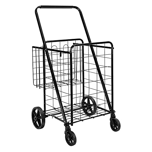 Amazon Basics Foldable Shopping Utility Cart with 360-Degree Wheels, X-Large, Black