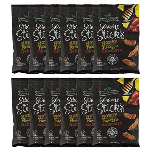 Crunchy Cravings Sesame Sticks  Intense Flavored Honey Roasted Pineapple Habanero Family Pack of 12-3oz Snack Bags - Total 36oz (pineapple Habanero)