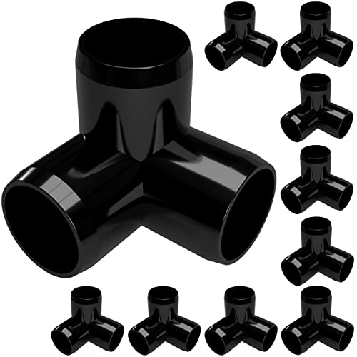 FORMUFIT 1/2 inch 3-Way PVC Fittings, Elbow Corner, Furniture Grade, 1/2 Size Fitting, Black, Schedule 40 PVC Pipe Connector, Made in USA (Pack of 10)