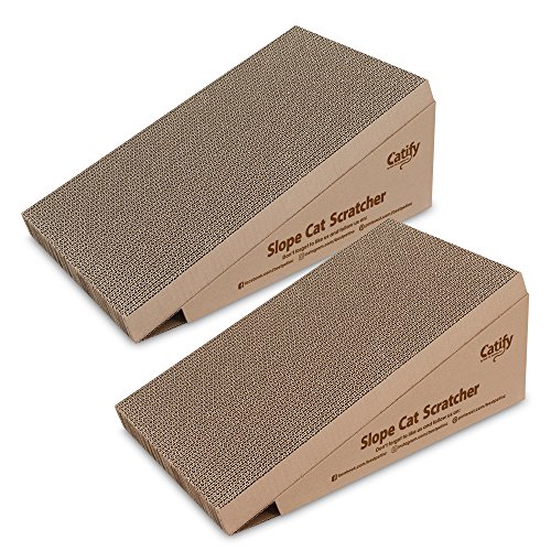 Best Pet Supplies Corrugated Cardboard Cat Scratcher Refill Pads, Lounger, and Fun Interactive Scratching Boards, Claw Safe, Durable, Natural Recycled Materials, Supports Active Play - Slope (2 Pack)