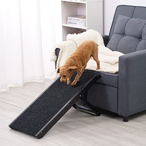 SweetBin 18" Tall Adjustable Pet Ramp - Small Dog Use Only - Wooden Folding Portable Dog & Cat Ramp Perfect for Couch or Bed with Non Slip Carpet Surface - 4 Levels Height Adjustable Up to 90Lbs