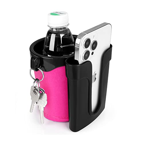 Accmor 3-in-1 Bike Cup Holder with Cell Phone Keys Holder, Bike Water Bottle Holders,Universal Bar Drink Cup Can Holder for Bicycles, Motorcycles, Scooters,Black Pink