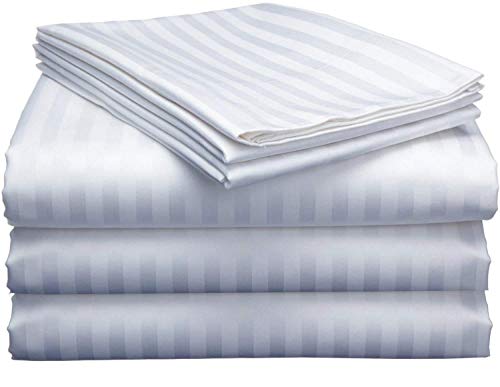 Split California King Sheets Sets for Adjustable Bed, 800 Thread Count Fabric 100% Cotton Sheets, 5 Piece Split Cal-King Sheet Set, Sateen Sheets, 18" Deep Pocket - White Stripe