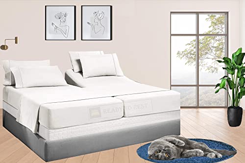 5 Piece Split Cal King Sheets Sets For Adjustable Bed Cotton-Split California King Sheets Sleep Number Bed-Adjustable Split Bed Sheets-100% Cotton-400 Thread Count-16 Inch Deep Pocket(White Solid)