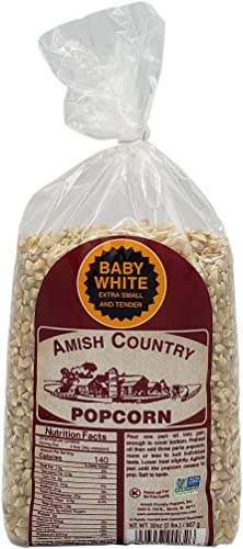 Amish Country Popcorn | 2 lb Bag | Baby White Popcorn Kernels | Small and Tender | Old Fashioned, Non-GMO and Gluten Free (Baby White - 2 lb Bag)